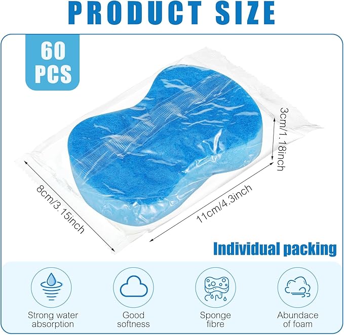 Tanlade 60 Pcs Individually Wrapped Sponges Kitchen Bulk Non Scratch Scouring Sponges for Dishes Household Cleaning Travel Apartments Hotel Car (Blue)
