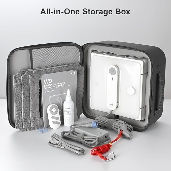 Auto Window Cleaning Robot W9 with 4 Water Spray, Upgraded 3 Pressure Compartments, 3800Pa Suction Power, Anti-Falling and Edge Detection Sensors, for High-Rise Windows, Tiles and Glass