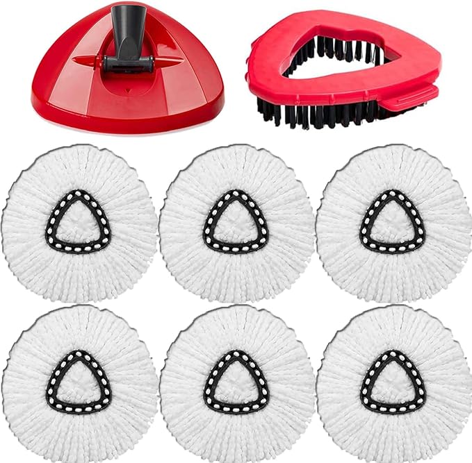 6-Pack Spin Mop Head Refills for Ocedar Easywring with 1 Base Head and 1 Mop Scrub Brush Head, Replacement Reusable Microfiber Mop Heads for O Cedar