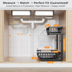 Under Sink Organizer,2 Pack 2 Tier Under Sink Organizers and Storage,Slide Out Pull Out Cabinet Organizer Shelf,Metal Sliding Drawer for Kitchen Bathroom Pantry Cabinet Closet Organization Rack Black