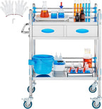 VEVOR Stainless Steel Utility Cart, 2 Layers with Two Lockable Wheels, Ideal for Laboratory, Hospital, Dental Use