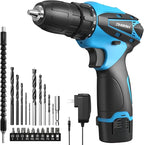 Cordless Drill Set, 12V Power Drill Kit with Battery and Charger, 3/8" Keyless Chuck, 25+1 Torque Setting, Built-in LED, Electric Driver Tool for Home DIY Projects (Blue)