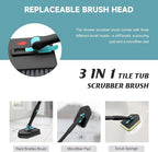 nacena Shower Scrubber with Long Handle, 4 in 1 Tile Tub Scrubber Brush with 3 Detachable Cleaning Heads and V-Shaped Grout Brush Shower Cleaner Brush for Bathroom Kitchen Toilet Tub Sink Wall, Black
