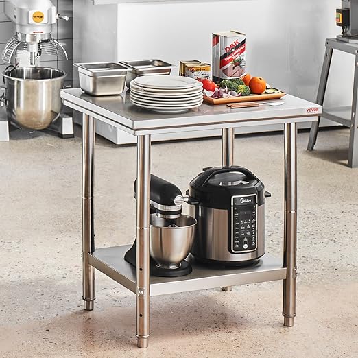 Mophorn Commercial Worktable & Workstation 24 x 30 x 32 Inch Stainless Steel Work Table Heavy Duty Commercial Food Prep Work Table for Home, Kitchen, Restaurant Metal Prep Table with Adjustable Feet
