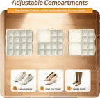 Shoe Organizer for Closet, 2 Pack Foldable Shoe Storage Organizer Box with Adjustable Dividers and Clear Cover, Space Saving Shoe Box with Reinforced Handles, Fits 16-32 Pairs, White+Green