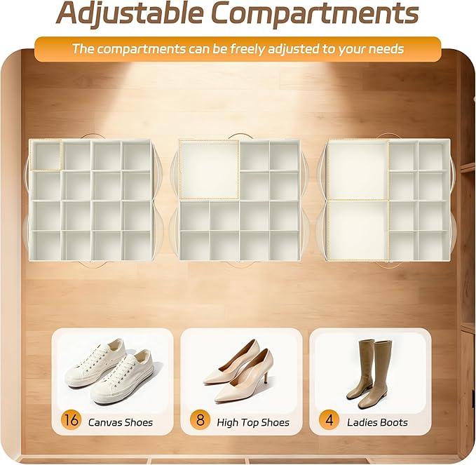 Shoe Organizer for Closet, 2 Pack Foldable Shoe Storage Organizer Box with Adjustable Dividers and Clear Cover, Space Saving Shoe Box with Reinforced Handles, Fits 16-32 Pairs, White+Green