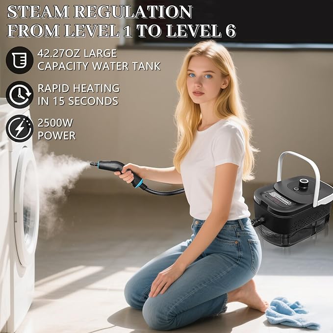 Steam Cleaner, Steamer for Cleaning, 2500W Pressurized Steam Cleaner with 12 Attachments, Portable Steamer Cleaner for Home Car Kitchen Bathroom Furniture Tile Grout (White)