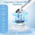 Electric Cleaning Brush, Cordless Electric Spin Scrubber with Long Handle, 3 Brushes, 5 Cleaning Pads, Portable Charging Base