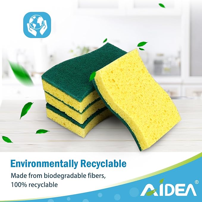 AIDEA Sponges Heavy Duty-12Count, Sponges Kitchen, Sponge for Dishes, Scrubbing Power for Tough Messes, Cleaning Sponge for Everyday Jobs for Dishes, Pots, Pans