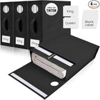 4 Pack Bed Sheet Organizer and Storage, Foldable Storage Bed Sheet Organizer for Linen Closet with Viewing Window & Label for Bedding Sheets & Blankets (Queen & King Size) Black