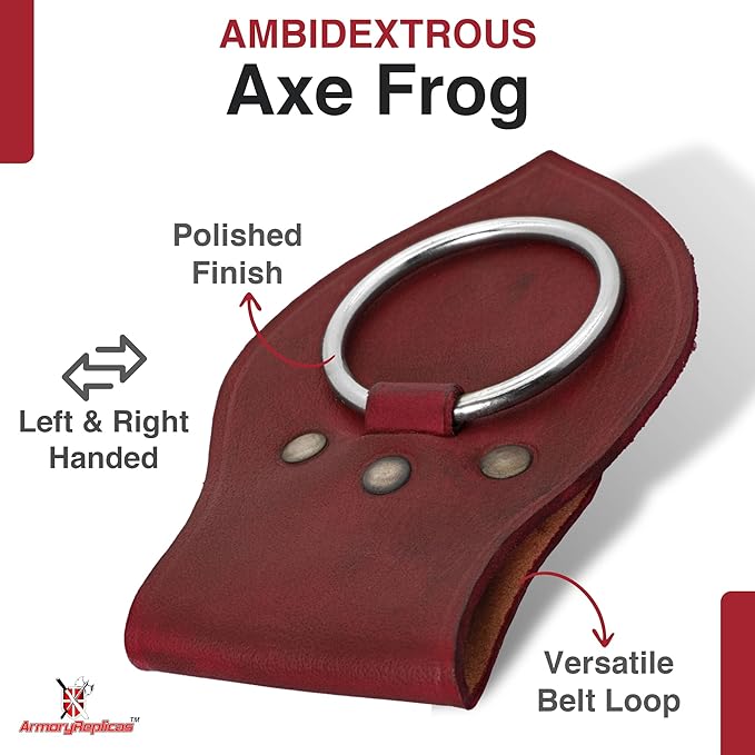 Armory Replicas - Genuine Rawhide Leather Universal Axe Frog - Medieval Hand Crafted O-Ring Funcitonal Outdoor Costume LARP Weapon Holder