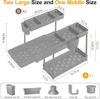3 Pack Multi-Purpose Under Sink Organizers and Storage, 2027 L-Shaped Pull Out Cabinet Organizer for Bathroom & Kitchen, Under Cabinet Organizer with Hooks Hanging Cup, Grey