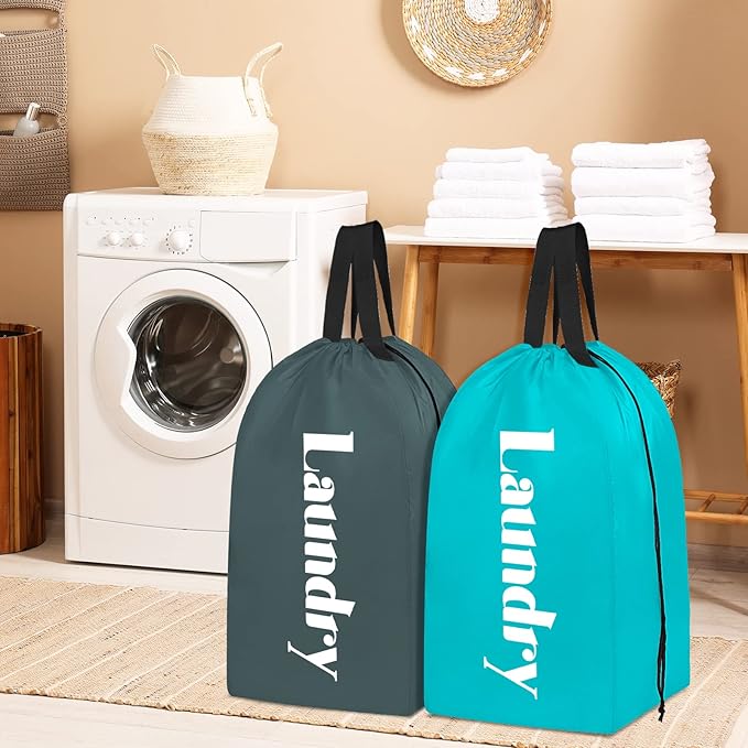 Sylfairy 2 Pack XL Laundry Bag with Strap,Heavy Duty Travel Laundry Bag,Rip-Stop Dirty Clothes Shoulder Bag with Drawstring,Easy Fit a Laundry Hamper or Basket Travel Essentials