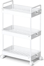 Ronlap 3 Tier Slim Rolling Storage Cart with Wheels Plastic Utility Cart Organizer for Snack Craft Art Postpartum Baby Diaper Nail Makeup in Bathroom Laundry Room Kitchen Bedside Narrow Space, White