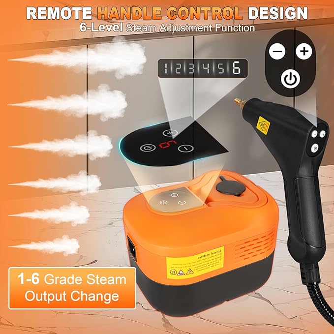 15-IN-1 Handheld Steam Cleaner【2800W Powerful Motor】【6 Level Pressure Steam - 4 BAR High Pressure】with Handle Control Button Cleaner for Home, Car, Kitchen - Orange