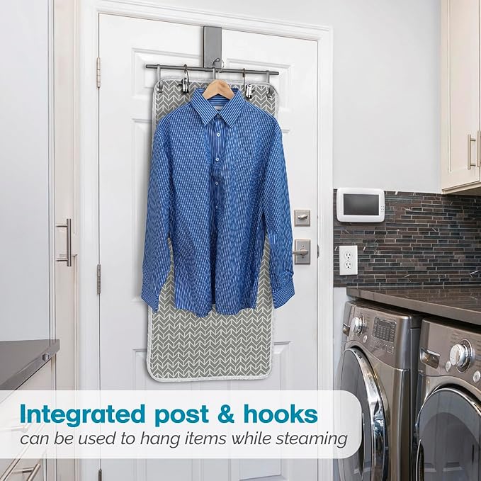 Polder Over-the-Door Steaming Station, Clothes Steamer Station, 100% Cotton Cover with Water Protection Layer, Portable Garment Steamer Pad, Ideal for Home and Travel, 38" x 19"