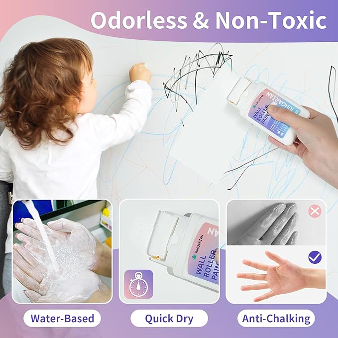 White Wall Paint Kit - 2X Concentrated Formula Wall Repair Roller Superior Coverage & No Dripping - Water-Based Touch Up Paint Roller Kit for Remove Graffiti, Stains, Yellowing - 100g