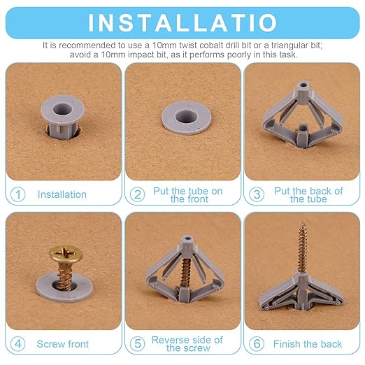 Hollow-Wall Anchors, One Size, 65Lbs Anchors 25pcs+Screw 25pcs Drywall Anchor kit with Screws, Self-Drilling Hollow Wall Anchors, Grey