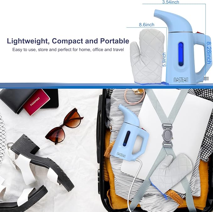 Steamer for Clothes Steamer,Handheld Shirt Steamer Hat Steamer for Home and Travel with Automatic Shut-Off Safety Protection, 180ML (Blue), H009, 8.28x3.54