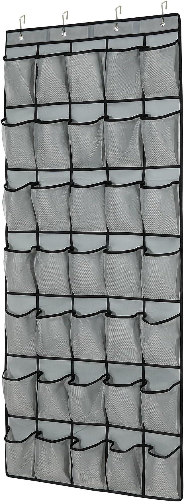 35-Pocket Over The Door Shoe Organizer - Mesh Pockets Shoe Holder Rack With 4 Metal Hooks