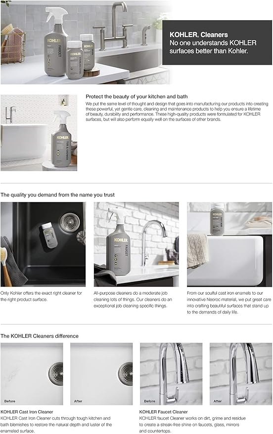 KOHLER K-23725-NA Cast Iron Cleaner, For Kitchen and Bathroom, 8 oz Bottle, Non-abrasive Cream-based Cleaner
