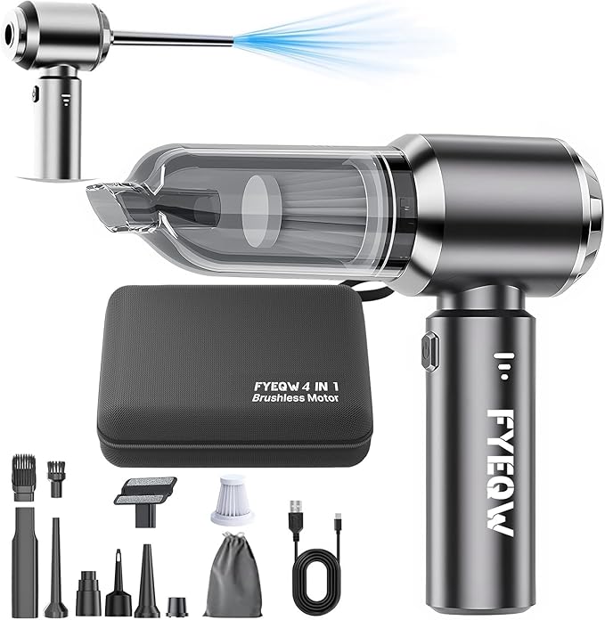 Car Vacuum Portable Cordless 20000PA High Power Mini Vacuum Cleaner 4-in-1 Compressed Air Duster & Air Blower & Pump Hand Held Vacuum with Brushless Motor for Car, Home, Office,Camping ((silver gray))