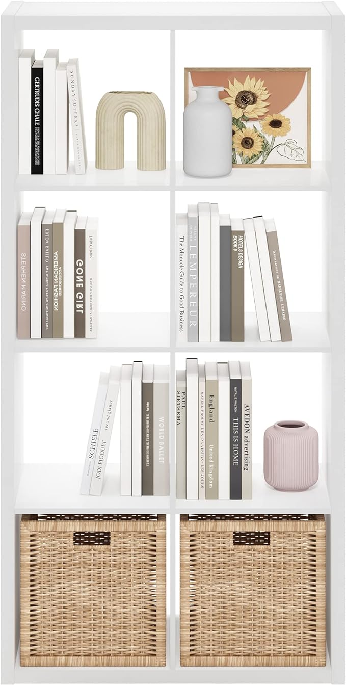 Furinno Cubicle Open Back Decorative Cube Storage Organizer, 8-Cube, White