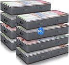 90L Under Bed Storage Containers, Large Capacity Underbed Storage Bags Organizer, Thick Fabric Storage Bins with Clear Window and Reinforced Handles for Blanket Comforter Bedding Clothes, 8 Pack