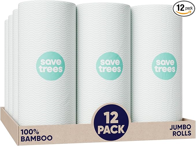 Save Trees Bamboo Paper Towels 12pk - 1800 Sheets Paper Towel Rolls Ultra Absorbent & Durable EcoTowels - FSC-Certified, Vegan Bamboo Kitchen Rolls