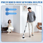 Electric Spin Scrubber, Cordless Bath Tub Power Scrubber with 8 Replaceable Drill Brush Heads, Shower Cleaning Brush with Adjustable Handle for Bathroom, Tile Floor & Car, White, (ANS-8050)