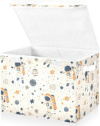 Large Storage Bins with Linen Collapsible Foldable Storage Cubes Fabric Closet Organizer Containers box with Flip-Top Lid for Home Bedroom Office 16.7 x 12.6 x 11.8in (Astronauts Planets and Stars)
