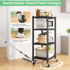 PXRACK Storage Shelves with Rolling Wheels, Adjustable 4 Tier Metal Shelving Unit for Storage Heavy Duty, Small Storage Rack Shelf for Corner of The Kitchen Bathroom Living Room Garage Office, Black