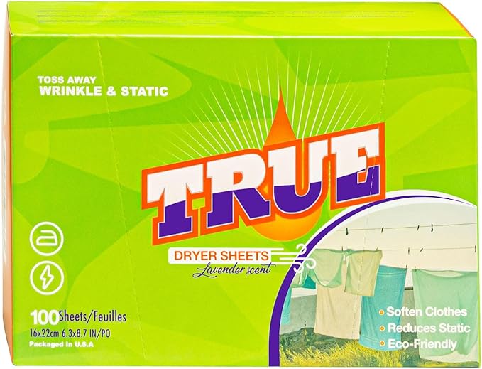 TRUE BIODEGRADABLE LAUNDRY SHEETS (100 CT) | ECO-FRIENDLY FABRIC SOFTENER | REDUCES STATIC | LAVENDER SCENT