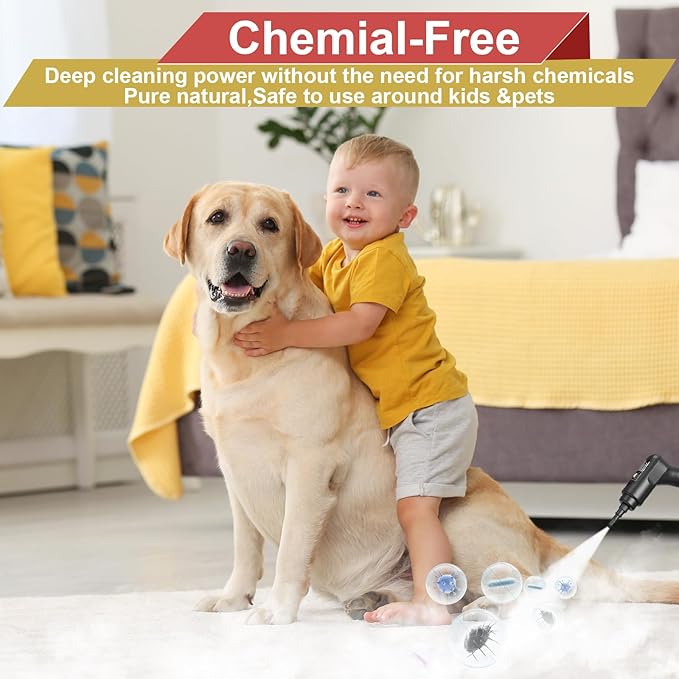 Steam Cleaner for Home, 15s Heat-Up, 1.6L Water Tank, 3-Level Adjustable Handle, Handheld Steam Cleaner for Car Detailing, Dirt, Furniture, Couch, Floor Tile, Bathroom, Bed Bugs, 12Pcs Accessories