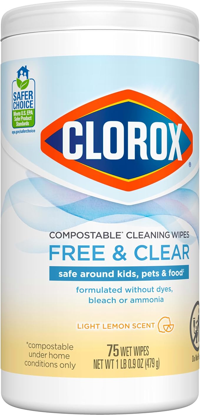 Clorox Free & Clear Cleaning Wipes, Light Lemon Scent, 75 Count, Pack of 3 (Pack May Vary)