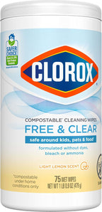 Clorox Free & Clear Cleaning Wipes, Light Lemon Scent, 75 Count, Pack of 3 (Pack May Vary)