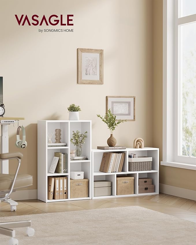VASAGLE Bookcase, Bookshelf with 5 Compartments, Freestanding Shelves and Cube Organizer, Display Shelf for Small Spaces, for Living Room, Bedroom, and Home Office, White ULBC25WT