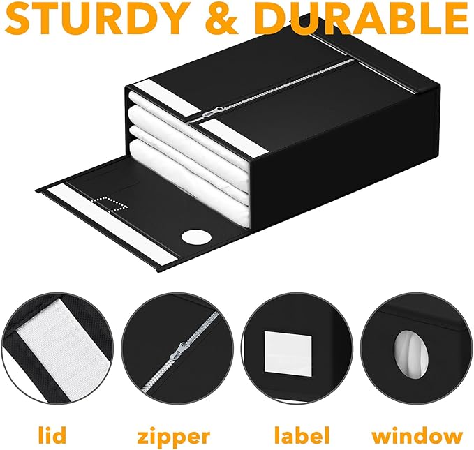 SpaceAid 9 Pack Bed Sheet Organizers and Storage, Foldable Sheet Organizer with Window for Linen Closet, Set Folder Keeper for Queen & King Size Bedding Storage (Black)