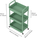 MOYIPIN 3-Tier Plastic Rolling Utility Cart with Handle,Utility Storage Cart for Office, Living Room, Kitchen,Movable Storage Organizer Shelves,Green