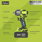 24V Cordless Impact Wrench, 450Ft-lbs(600N.m) Brushless Electric Wrench Kit with 3-Mode speed, Fast Charger and 2×5Ah Li-Ion Battery,Power Cmpact Driver with LED Light for Car Truck（IW2401）