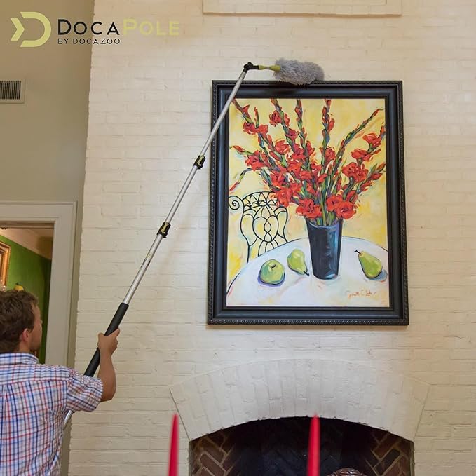 DOCA Telescoping Pole Attachment - Extension Pole for Cleaning, Feather Duster, Window Washing Kit, Paint Roller, Window Squeegee - High Reach Extendable Kit for Indoor & Outdoor - Hinge Tip