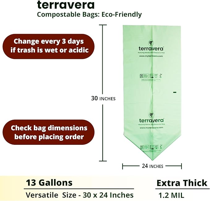 Compostable Trash Bags with Handles | BPI & OK Home Certified ASTM D6400 Standards | Heavy Duty Kitchen & Yard Waste Bags (13 Gallon Flat Top (50 Count) with Gallon Freezer Bags (50 Count))