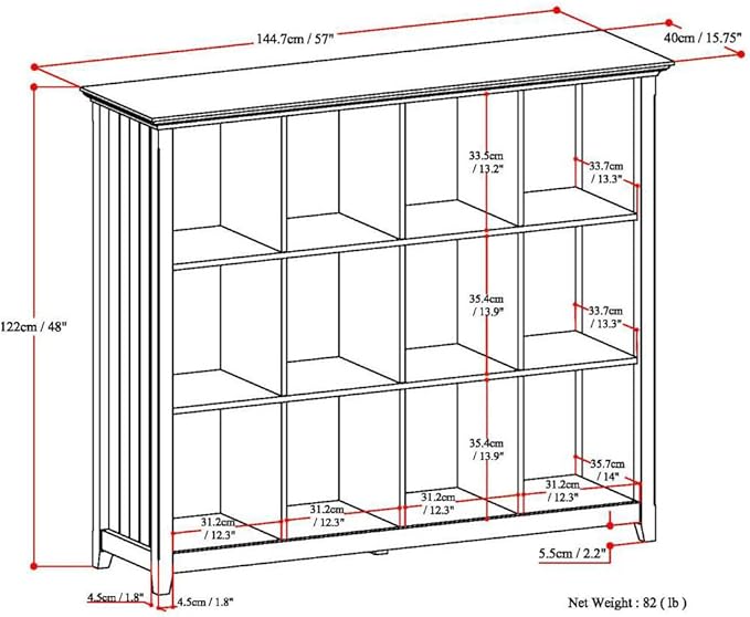 SIMPLIHOME Acadian Bookcase - 57 inch Tall 12-Cube Solid Wood Storage Display Unit in Light Golden Brown, Transitional Cube Organizer for Living Room or Office with Fixed Shelves and Tapered Legs