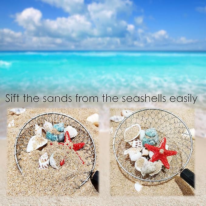 QMARK Sand Sifter Set with Travel Bag, Telescopic Beach Shell Scoop, 15-30 Inch Adjustable Shovels, 2 Pack