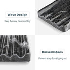 Marble Soap Dish, Bar Soap Holder Shower, Black Soaps Bathroom Saver with Water Ripple Design, Easy Cleaning Natural Stone Sponge Holder for Kitchen Sink, Executive Jewelry Ring Tray