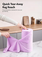 Fantasticlean Microfiber Cleaning Cloth Roll -75 pack, Tear Away Microfiber Towels, 12" x 12", Reusable, Washable, Scratch Free, Ultra Absorbent Dishcloth for Home Supplies, Car, Pet, Kitchen (Purple)