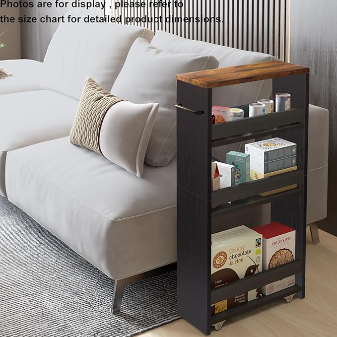 TEAMIX 4 Tier Slim Storage Cart with Handle, Small Kitchen Cart for Narrow Places,Rolling Laundry Cart on Wheels for Small Spaces