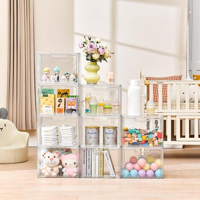 Stackable Storage Bins,Clear Acrylic Display Case, Acrylic Boxes with Lids, Stackable Storage for Handbags & Purse, Magnetic Lid Storage Bins for Home Organization-1 Pack