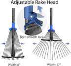Adjustable Leaf Rake Set, Metal Garden Rake for Leaves with 32 Gallon Lawn and Leaf Bags & Leaf Scoops, Adult Kids Lawn Shrub Yard Landscape Rake with Expandable Head 8-17" Long Handle 30-60"