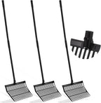 Lasnten 3 Sets Manure Fork with Long Metal Handle Pitch Fork Manure Rake Heavy Duty Muck Rake for Gardening Horse Stall Stable Grass Hay Cleaning Farm Work(Black)